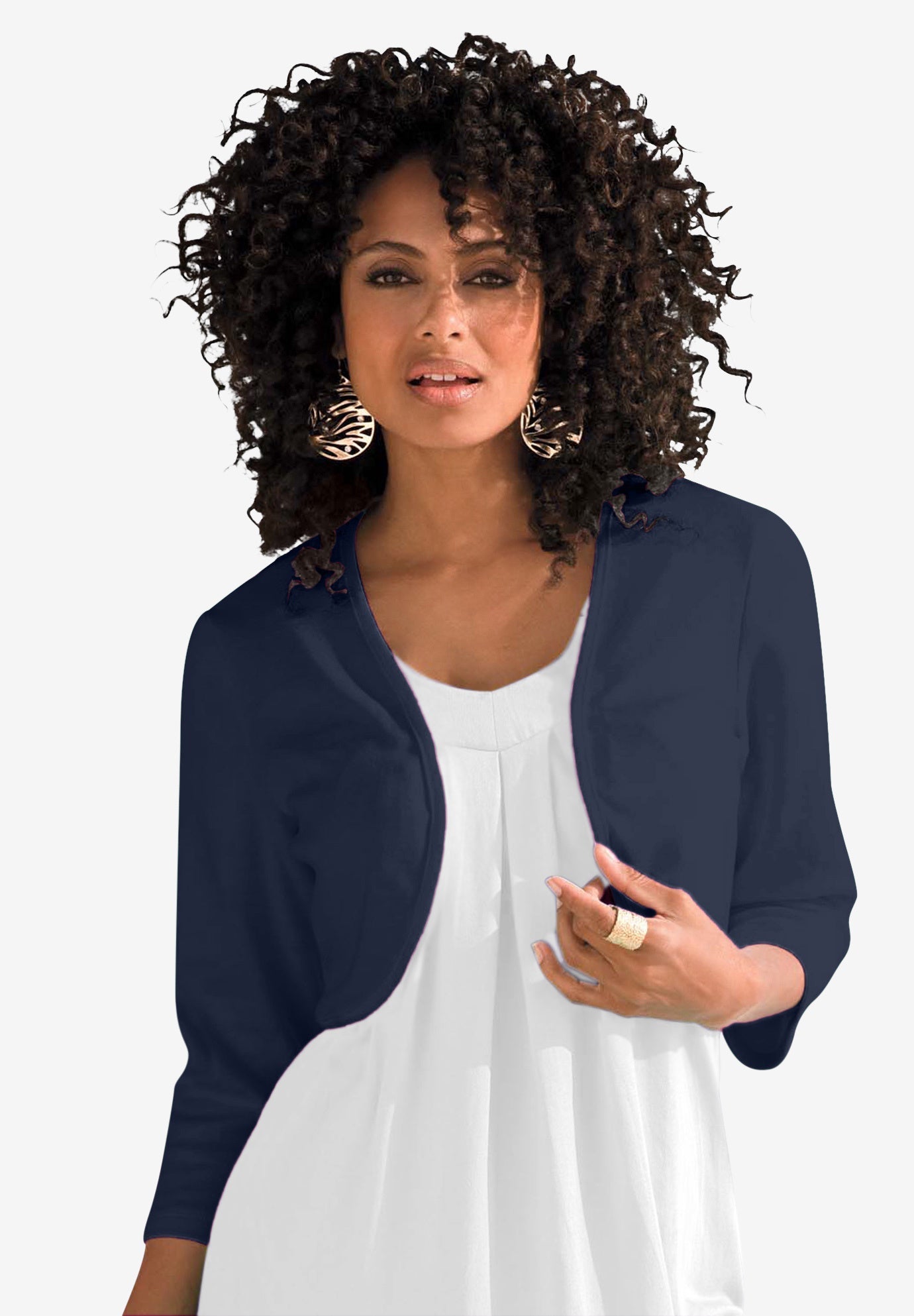 Bolero Cardigan with ThreeQuarter Sleeves Plus Size Cardigans