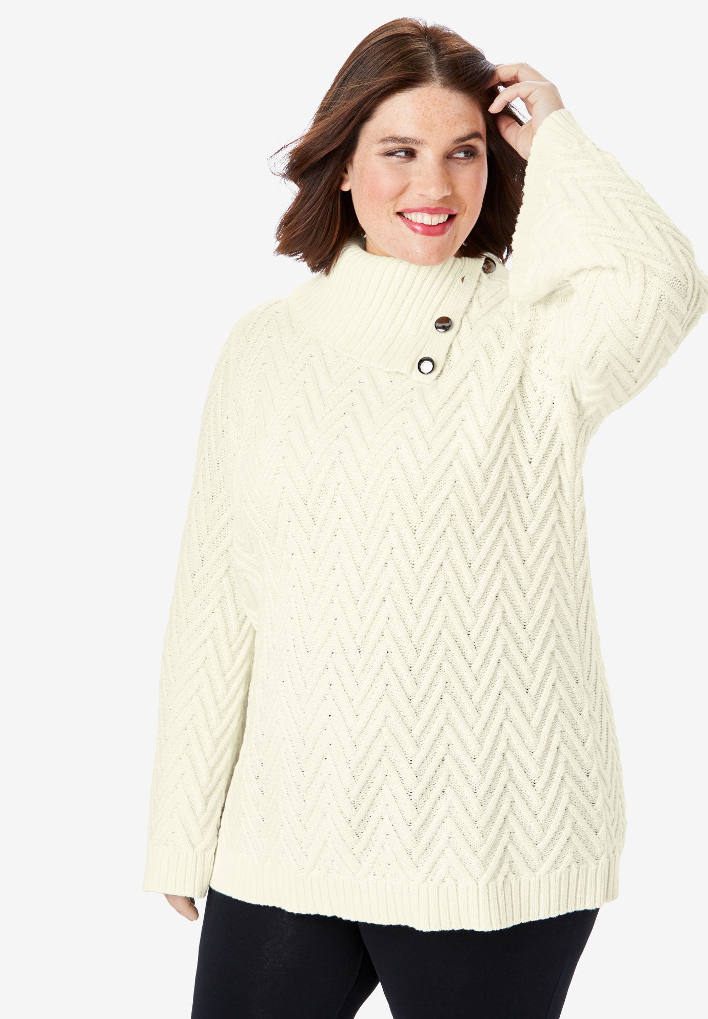 Button CowlNeck Sweater with Flared Sleeves Fullbeauty