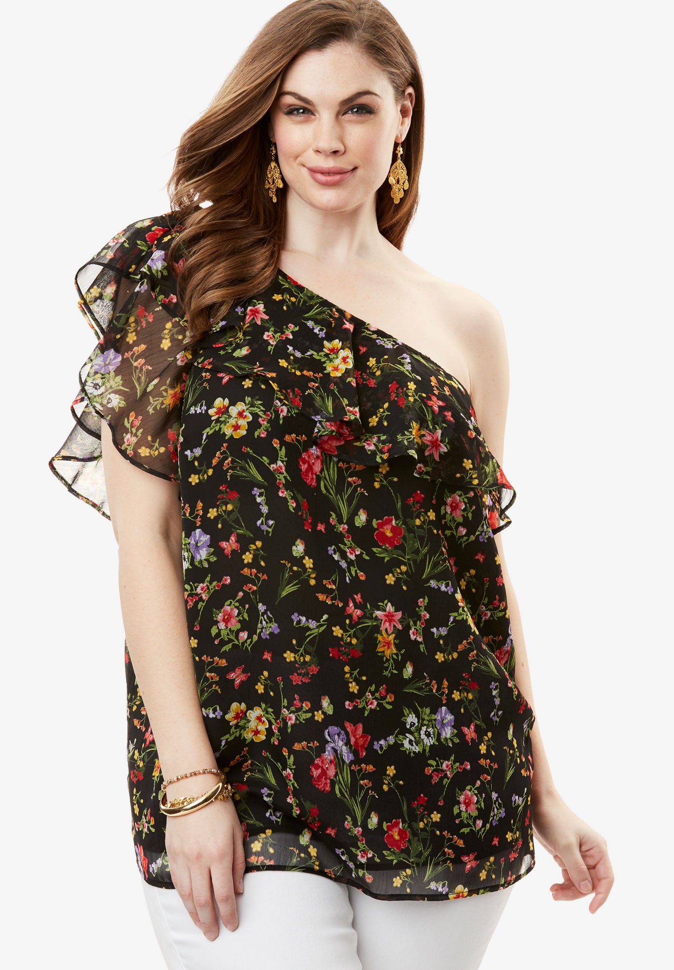 OneShoulder Ruffle Top Plus Size Tops & Tees Full Beauty