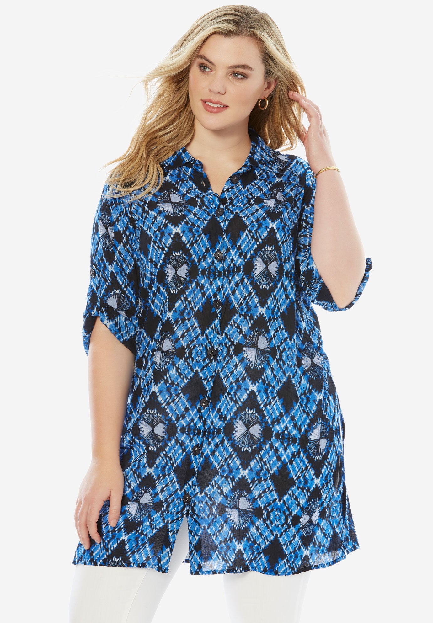 ButtonDown Crinkle Tunic Plus Size Tunics Fullbeauty