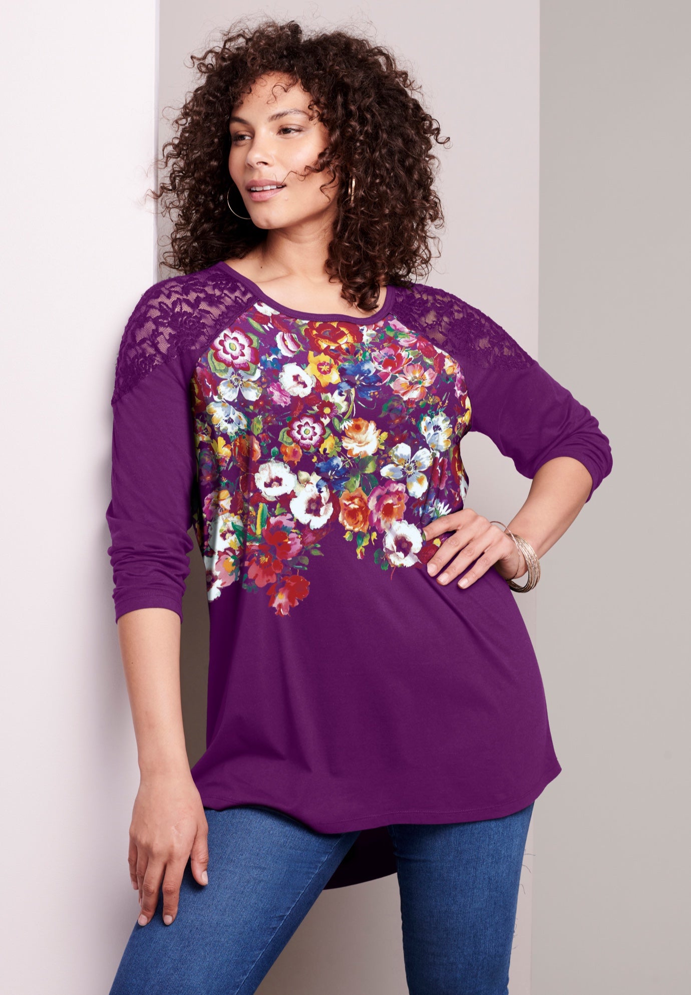 FloralPrint Lace Tunic Fullbeauty Outlet