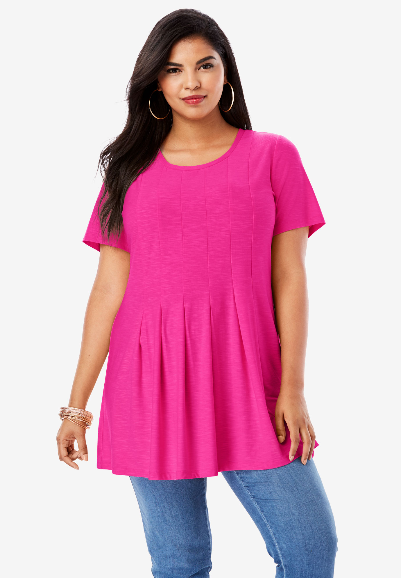 Pleated Tunic with Short Sleeves | Fullbeauty Outlet
