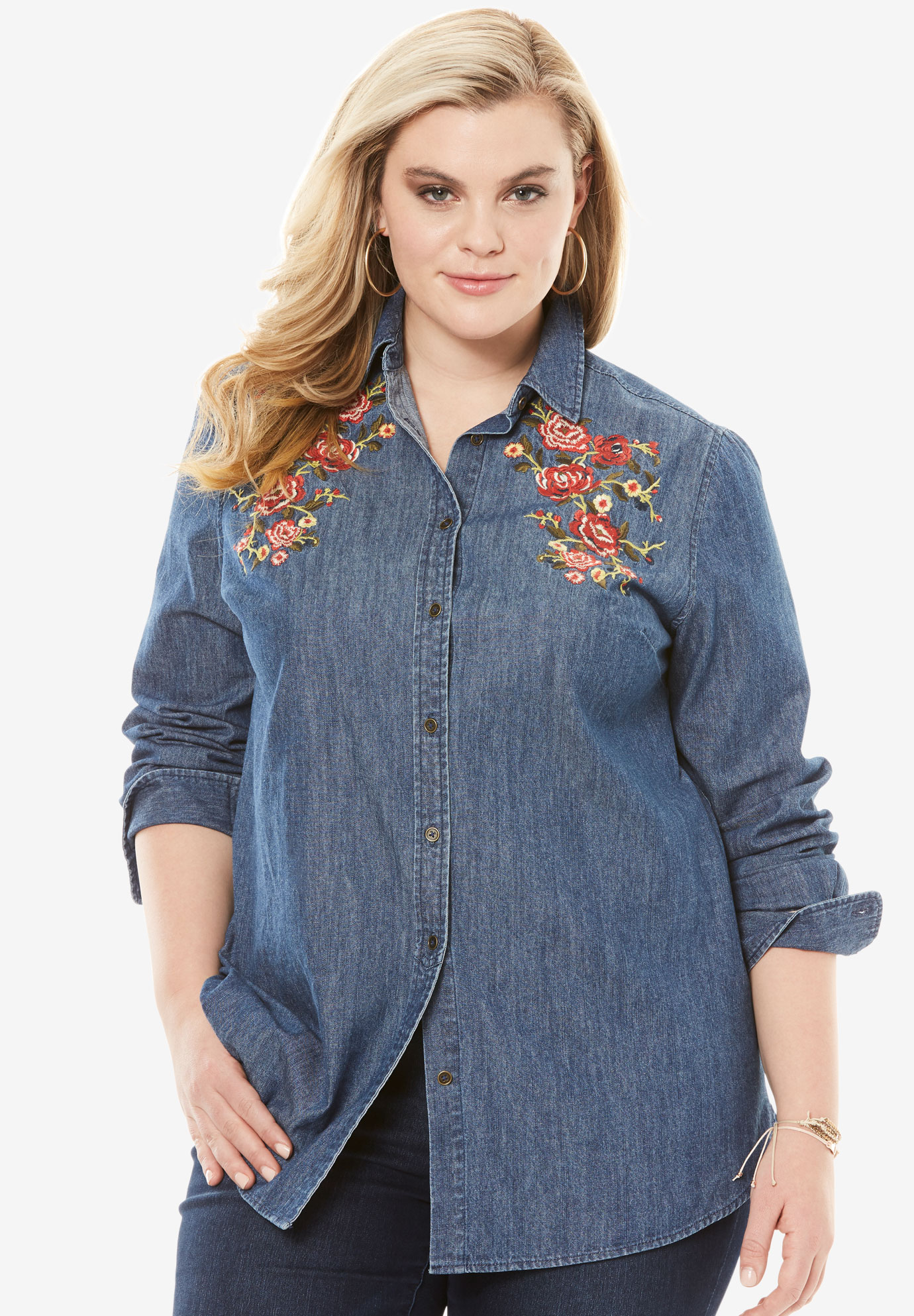 Embroidered Denim Shirt | Fullbeauty Outlet