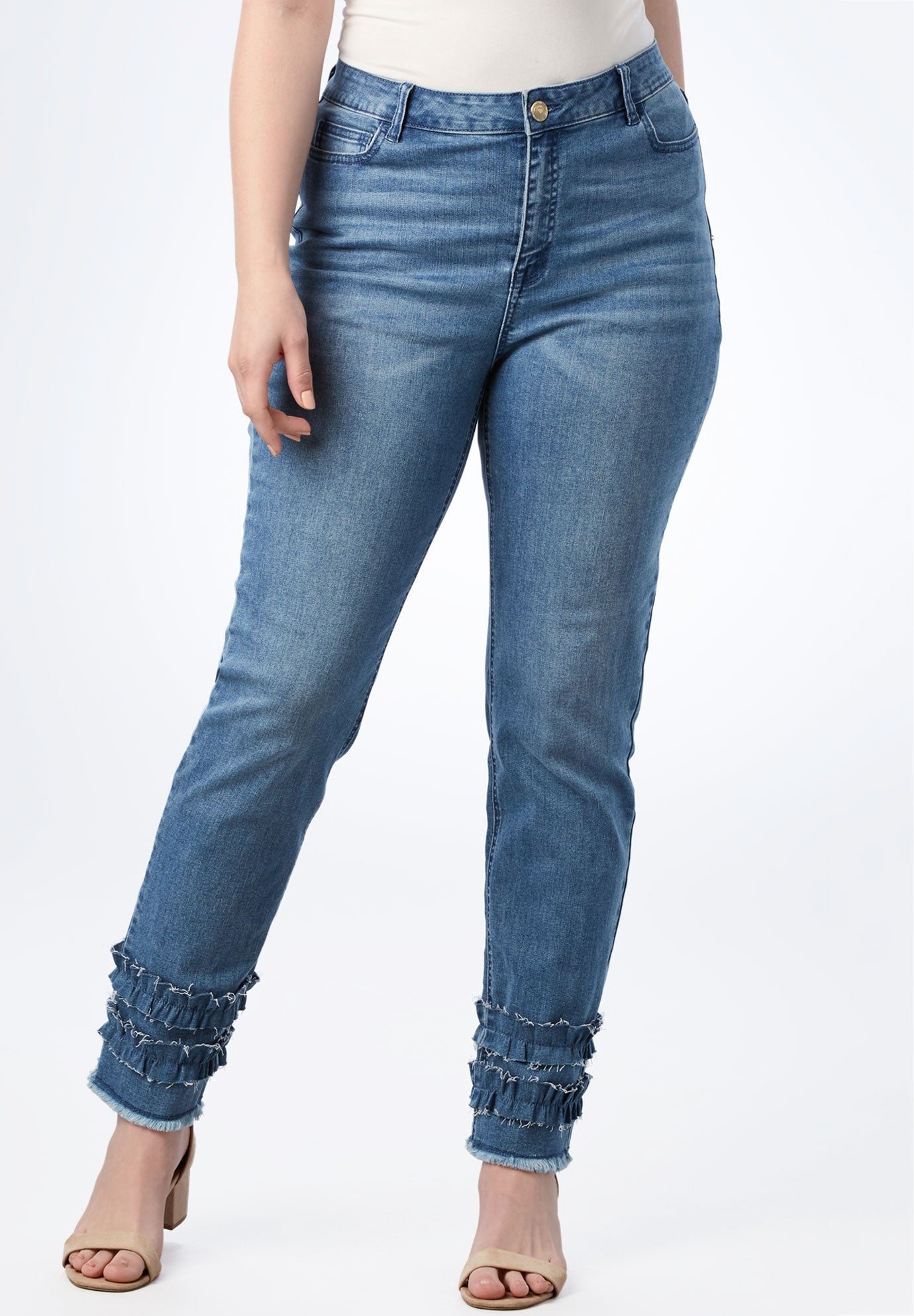 plus size ruffle hem jeans