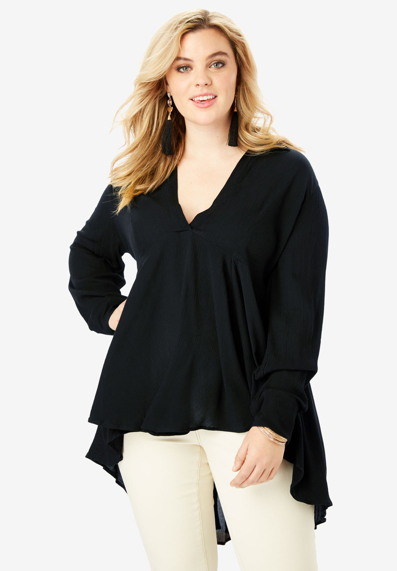 Fit-and-Flare Crinkle Tunic| Plus Size 36 Inches Long | Fullbeauty