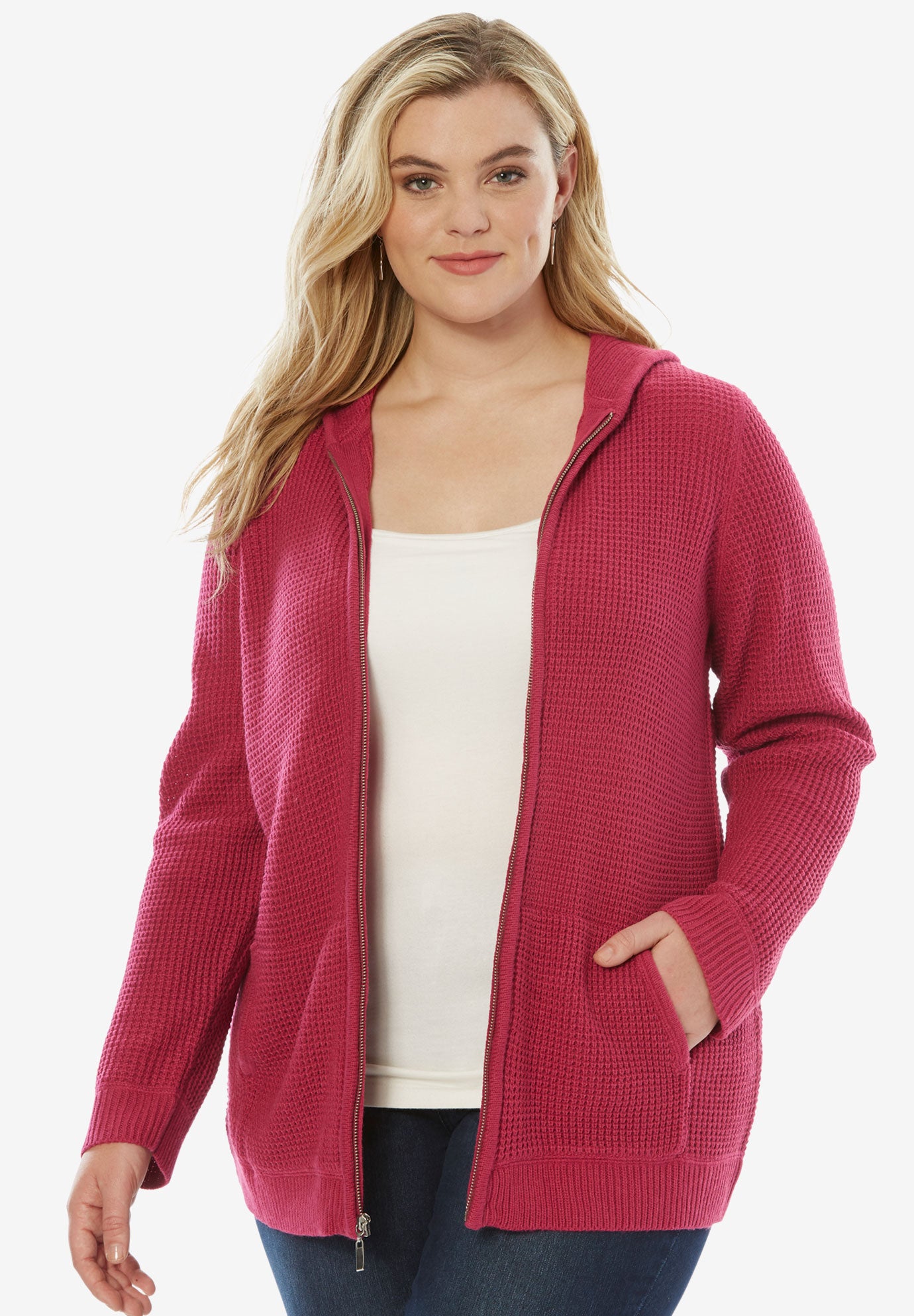 Tweed Thermal Hoodie Cardigan| Plus Size Cardigans | Fullbeauty thermal hoodie cardigan for women sizes size