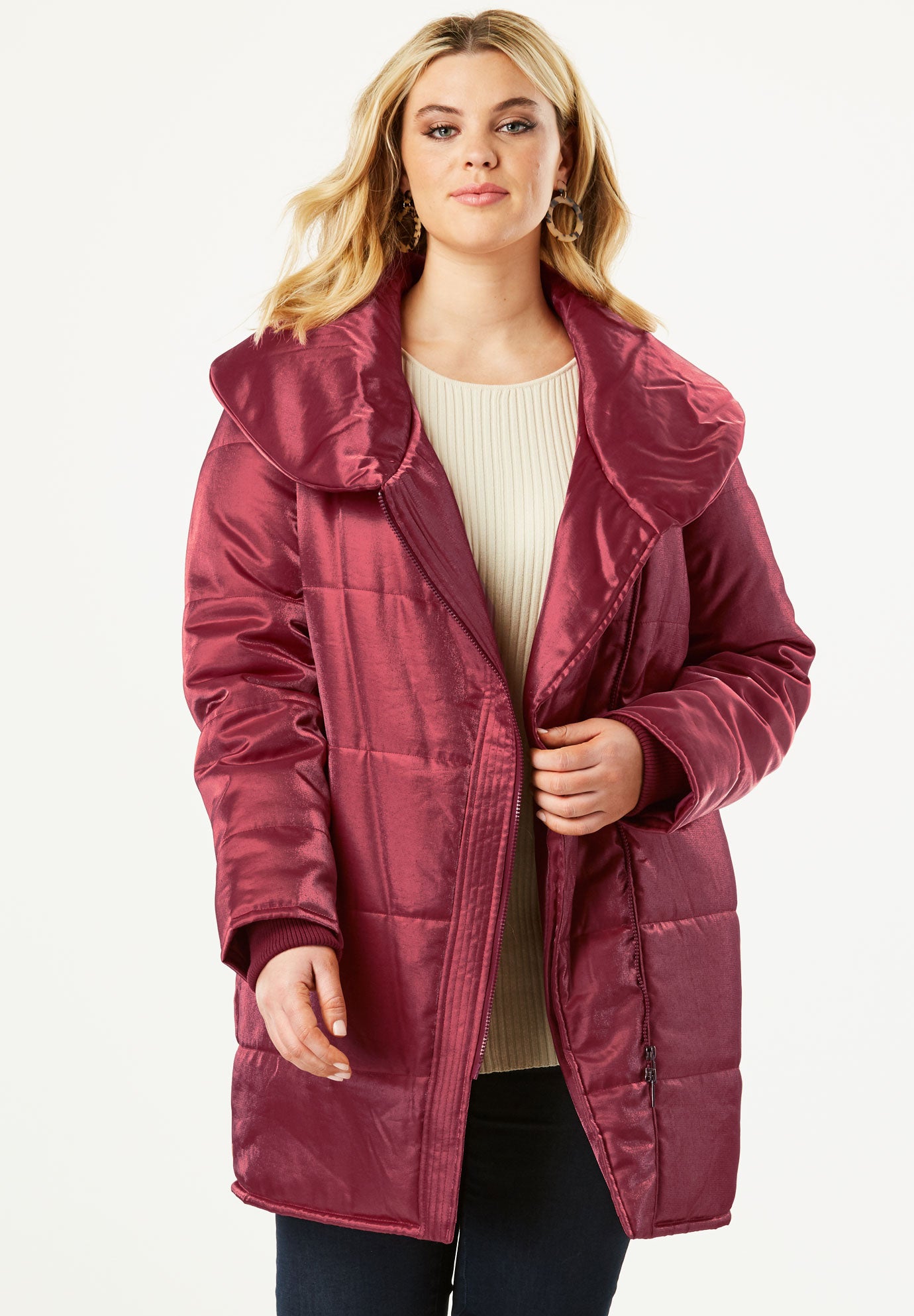Shawl Collar Puffer Coat Plus Size Quilted and Down Full Beauty