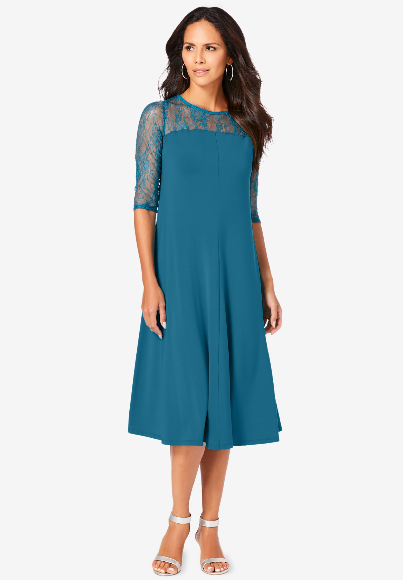 Ultrasmooth® Fabric Illusion Lace Swing Dress, 