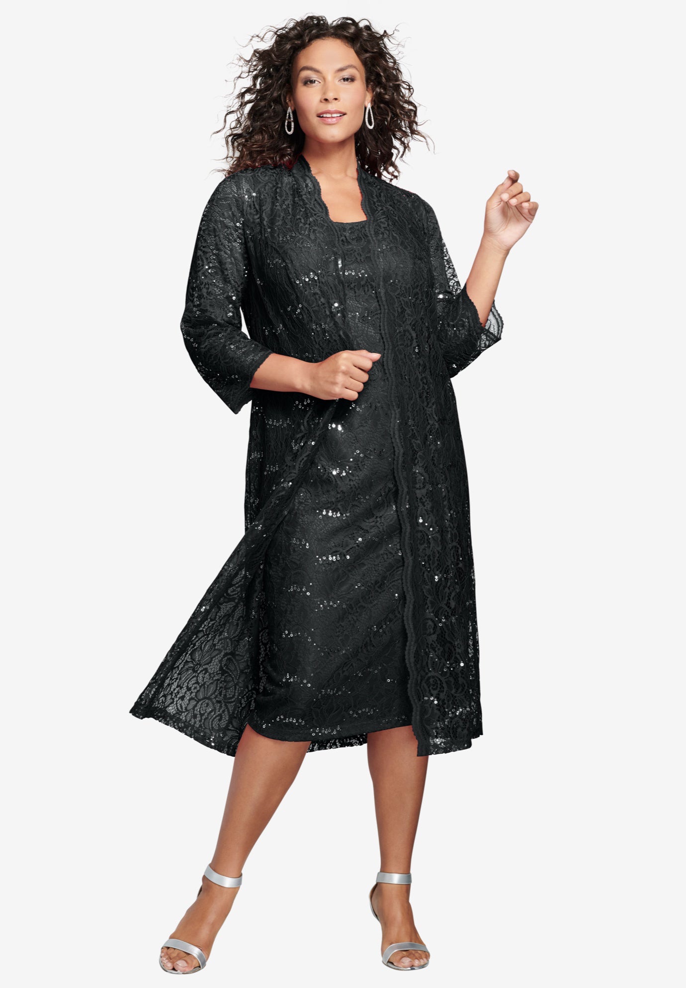 Lace & Sequin Jacket Dress Set Plus Size Formal & Special