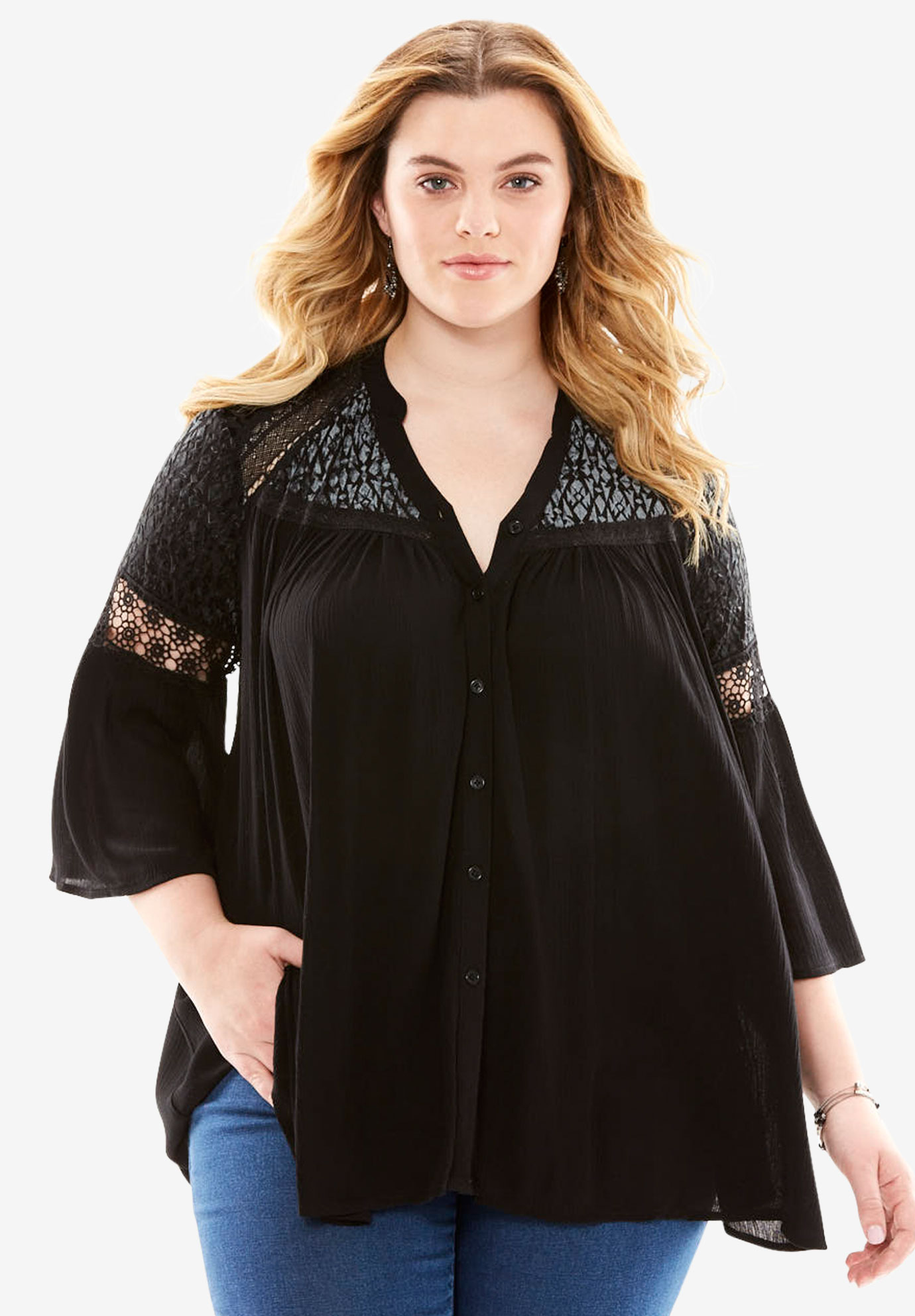 Crinkle Top With Velvet & Lace | Fullbeauty Outlet