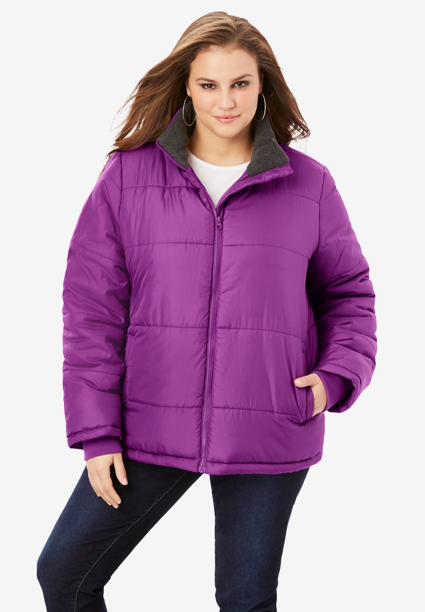 womens puffer jacket purple
