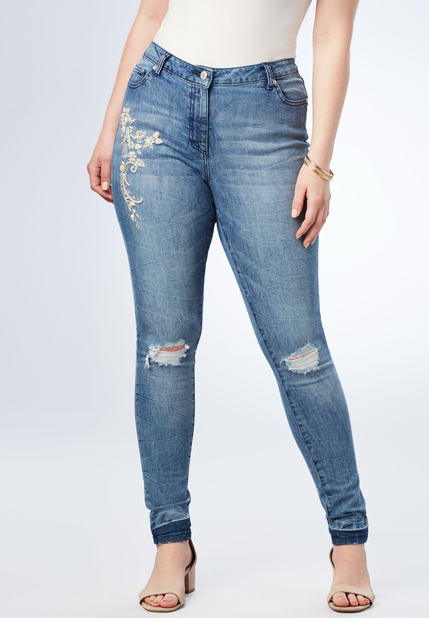 Pearls & Rhinestone Skinny Jean | Fullbeauty Outlet