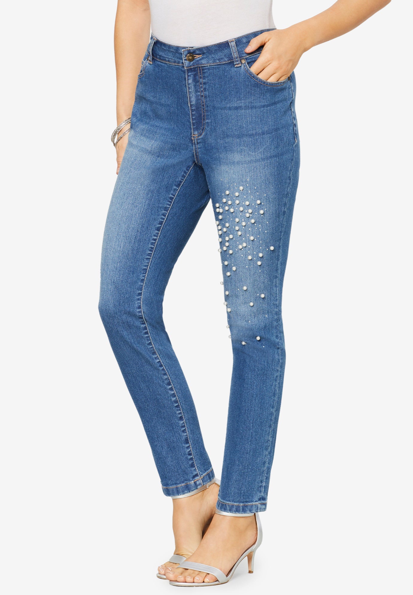 Pearl And Rhinestone Skinny Jean By Denim 247® Fullbeauty Outlet