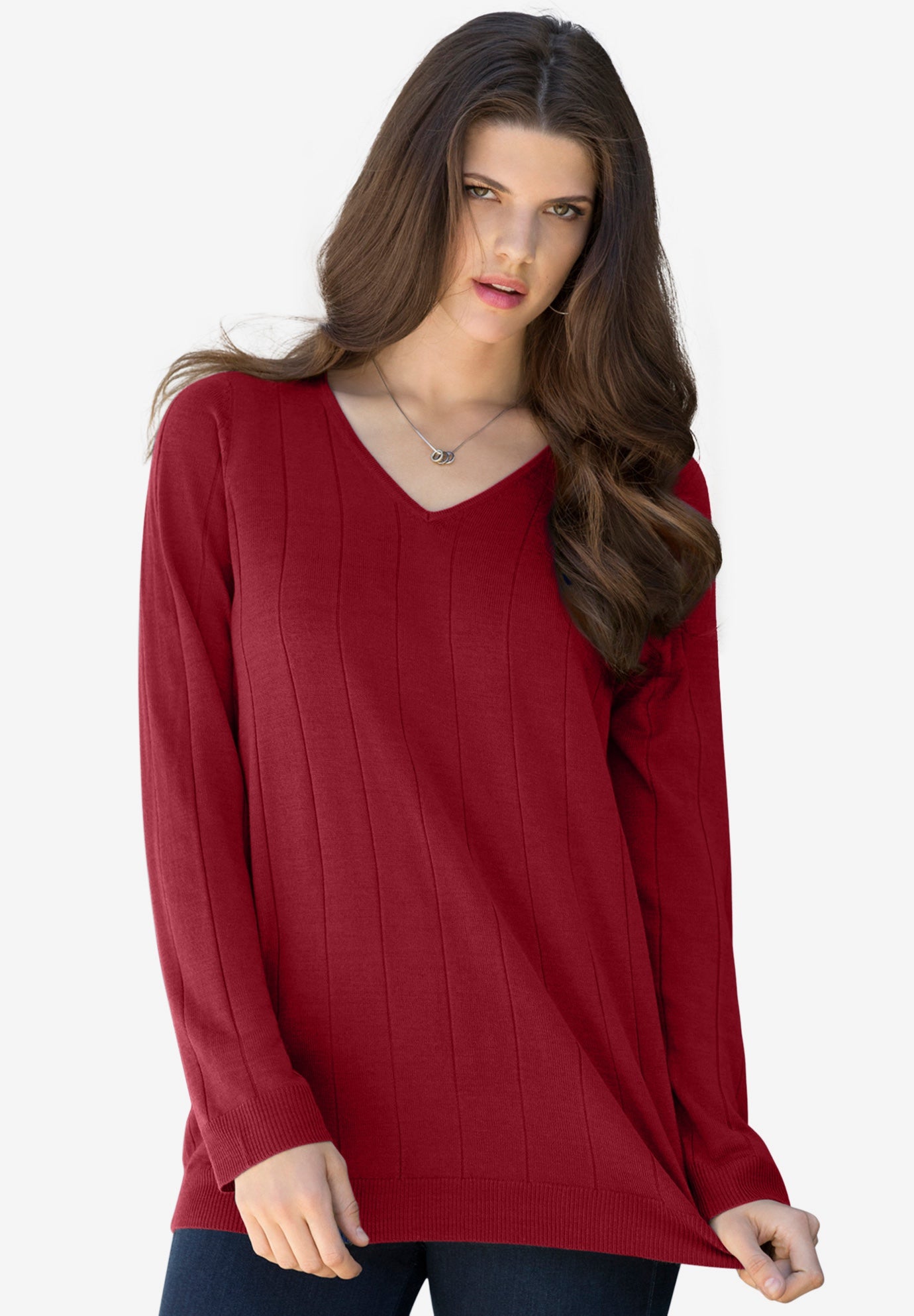 Fine Gauge Drop Needle VNeck Sweater Fullbeauty Outlet