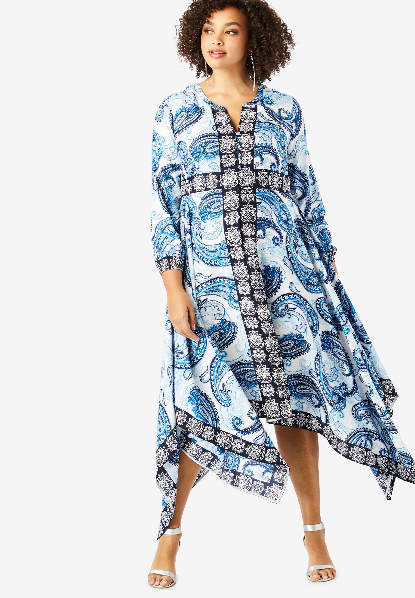 LongSleeve Henley Dress with Handkerchief Hem Plus Size Casual