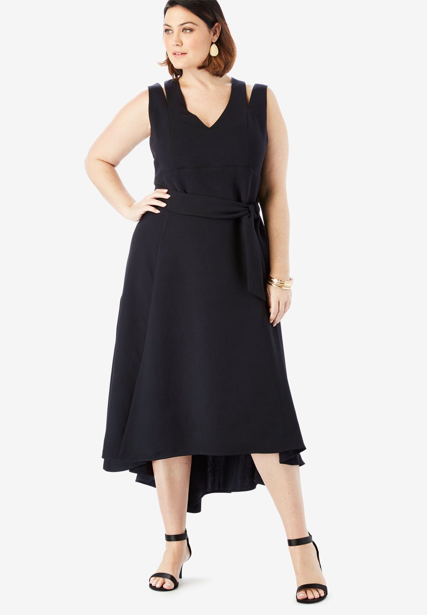 Sleeveless Fit & Flare Dress with High-Low Hem | Fullbeauty Outlet