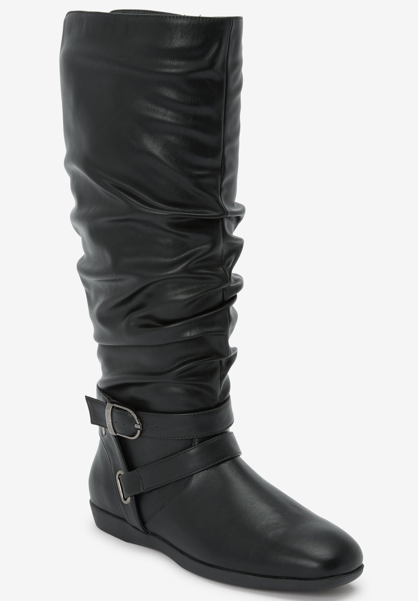 black low heel wide calf boots
