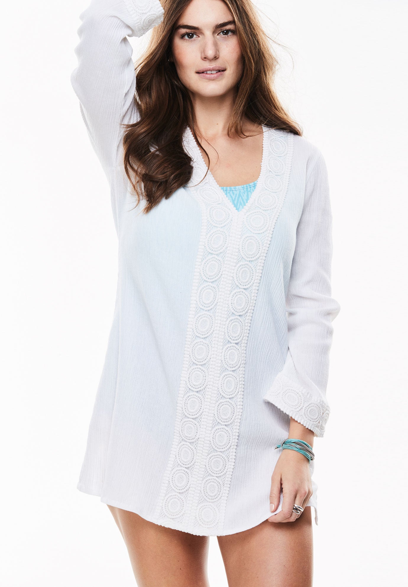 Crochettrimmed gauze swim coverup Plus Size Swimwear Fullbeauty