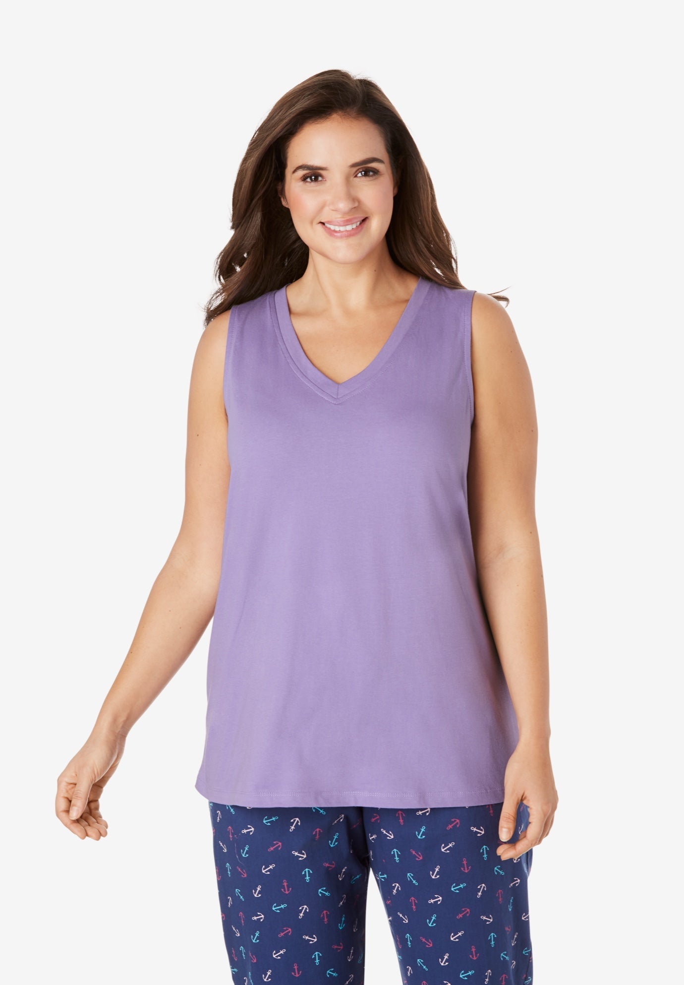 Cotton Sleep Tank by Dreams & Co.® Plus Size Pajama Tops Fullbeauty
