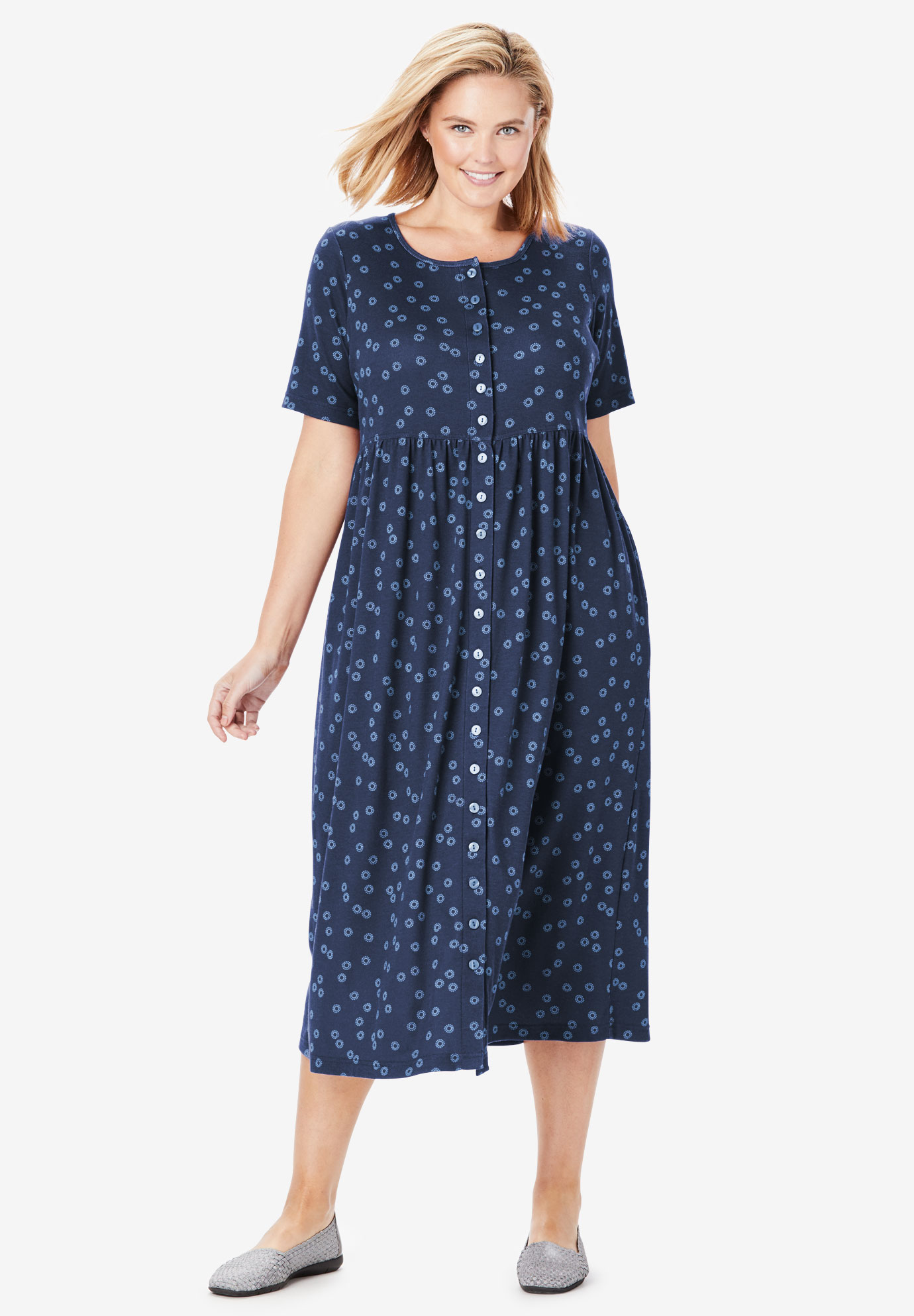 Dot Button-Front Essential Dress | Fullbeauty Outlet