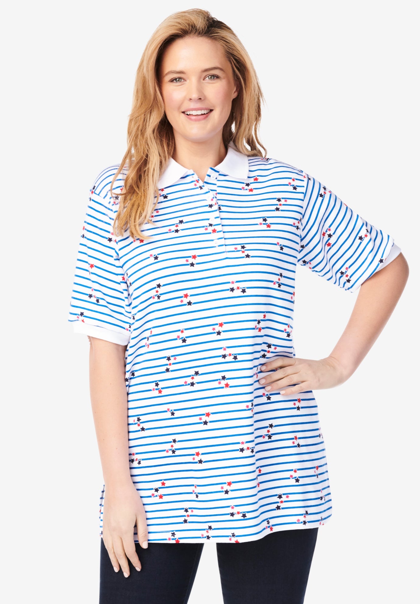 ElbowSleeve Tunic Polo Shirt Plus Size Short Sleeve Fullbeauty