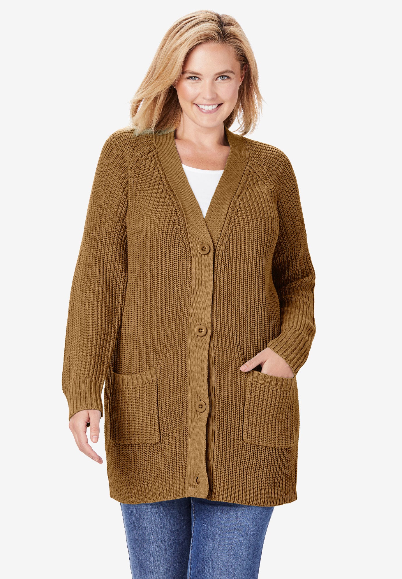  Long  Sleeve  Shaker Cardigan Sweater  Plus Size Sweaters  