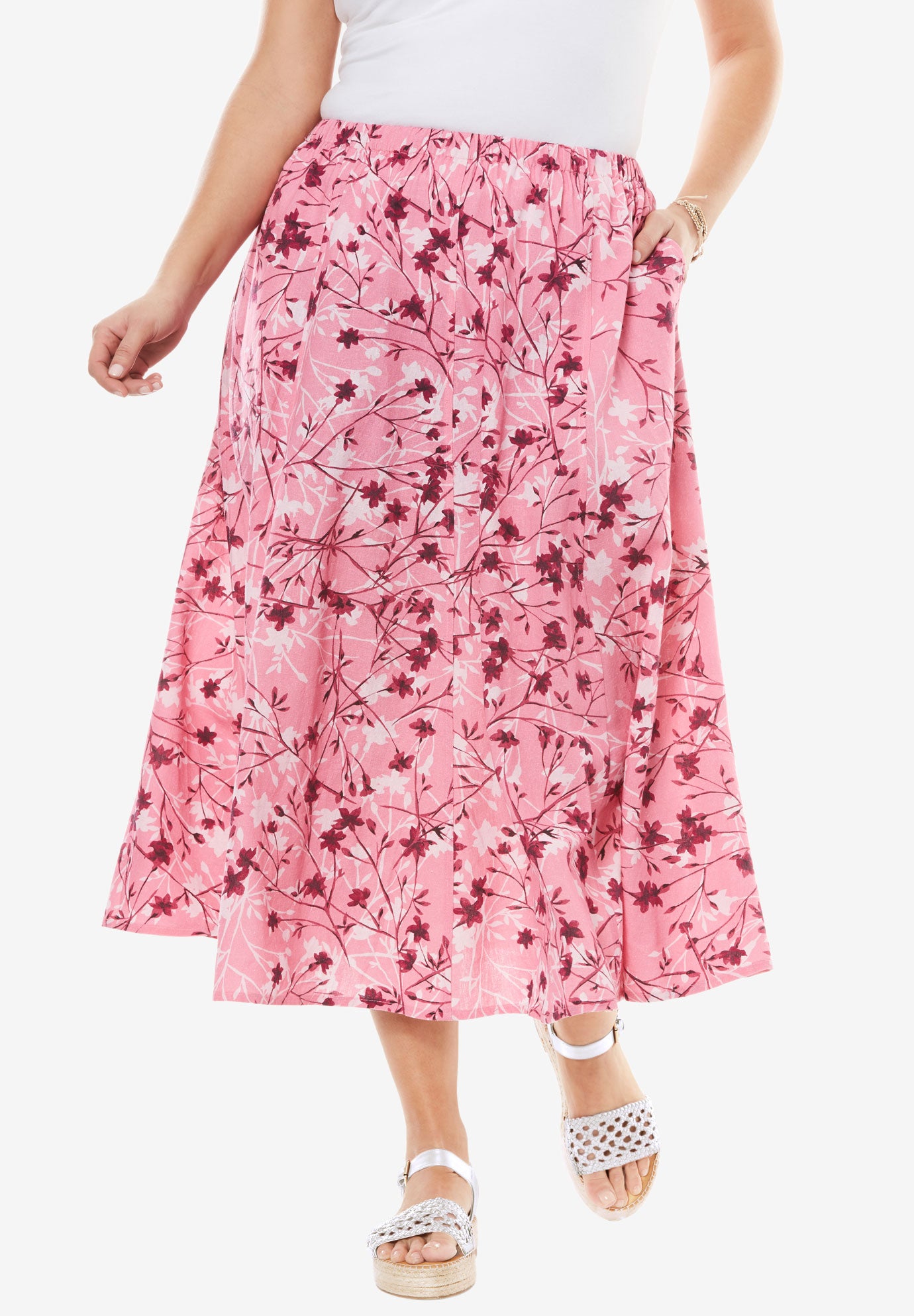 linen blend shirred maxi skirt