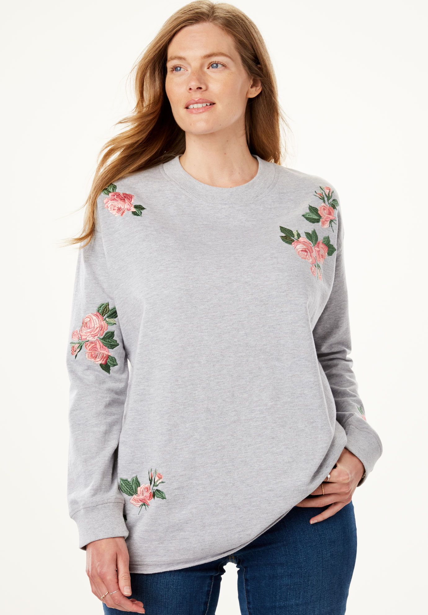 Embroidered Crewneck Sweatshirt| Plus Size Swimwear | Fullbeauty