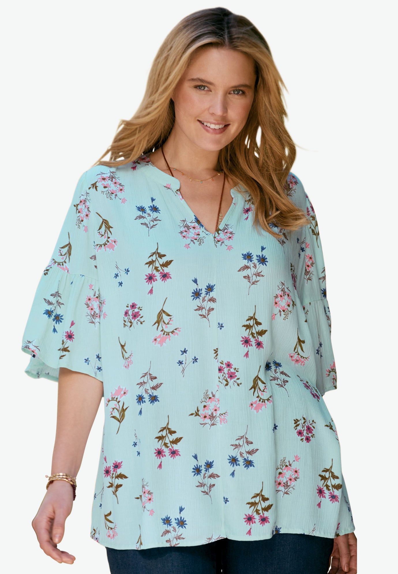 Gauze Bell Sleeve Blouse Plus Size Shirts & Blouses Full Beauty
