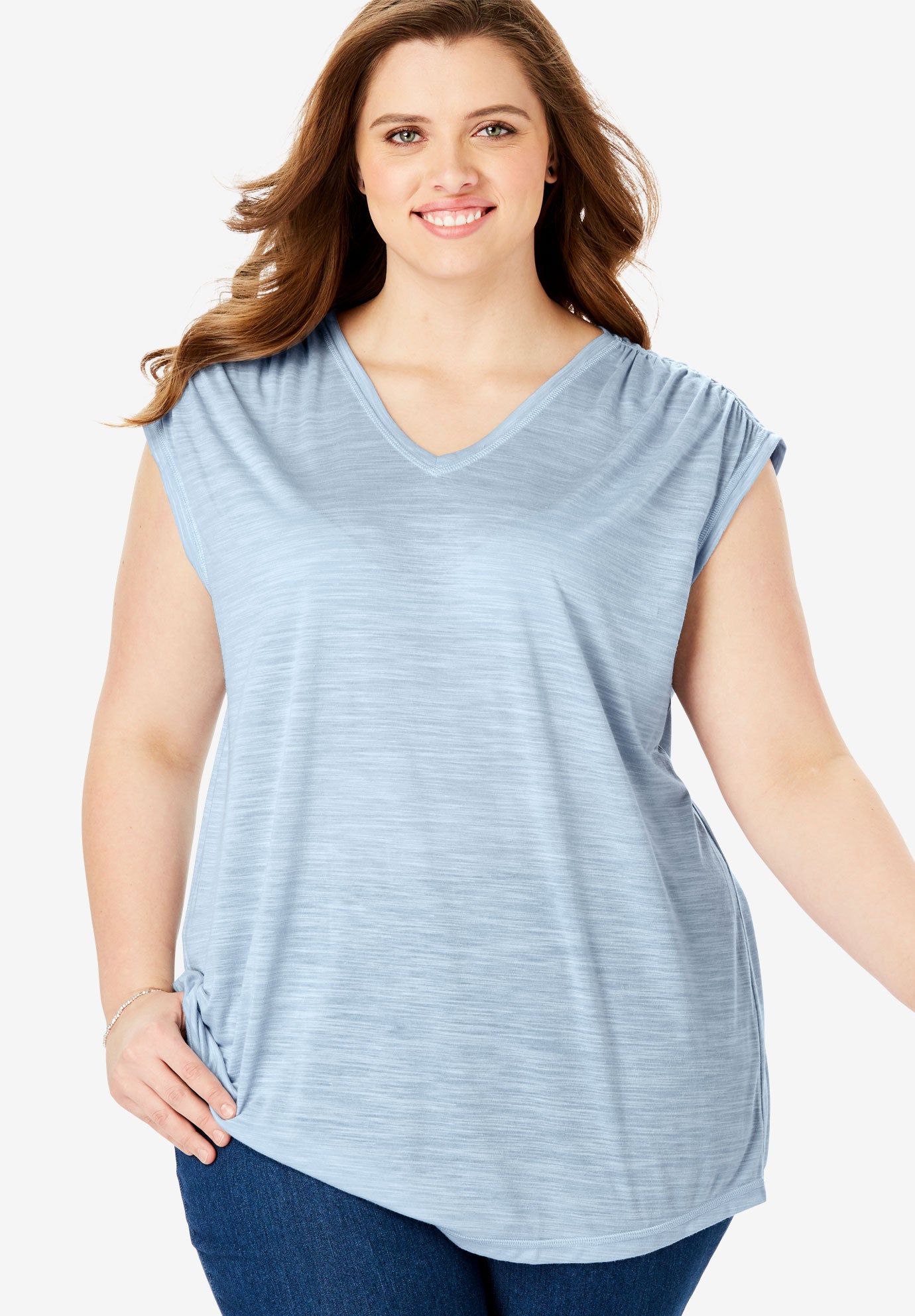 Ruched Sleeve V-Neck Tunic by FullBeauty SPORT®| Plus Size ...