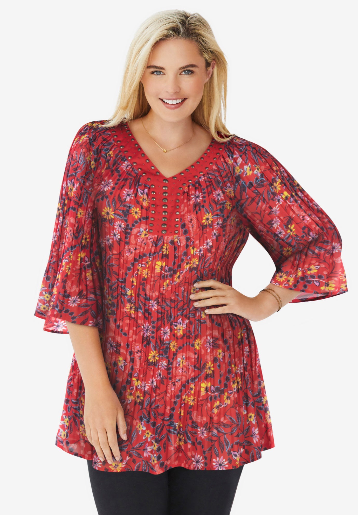 Embellished Pleated Blouse Fullbeauty Outlet