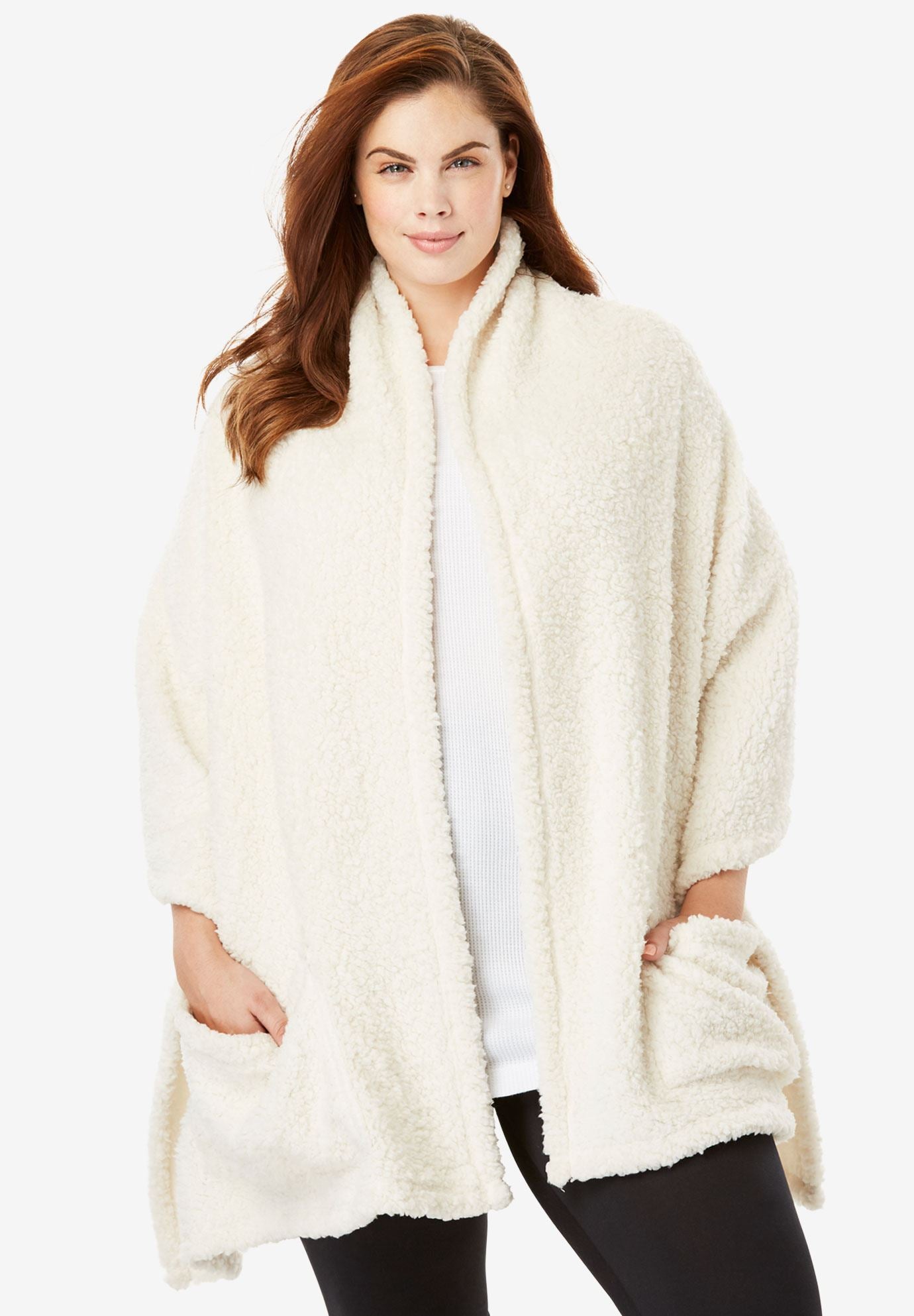 Sherpa Wrap by Dreams & Co.® Plus Size Capes and Wraps Full Beauty