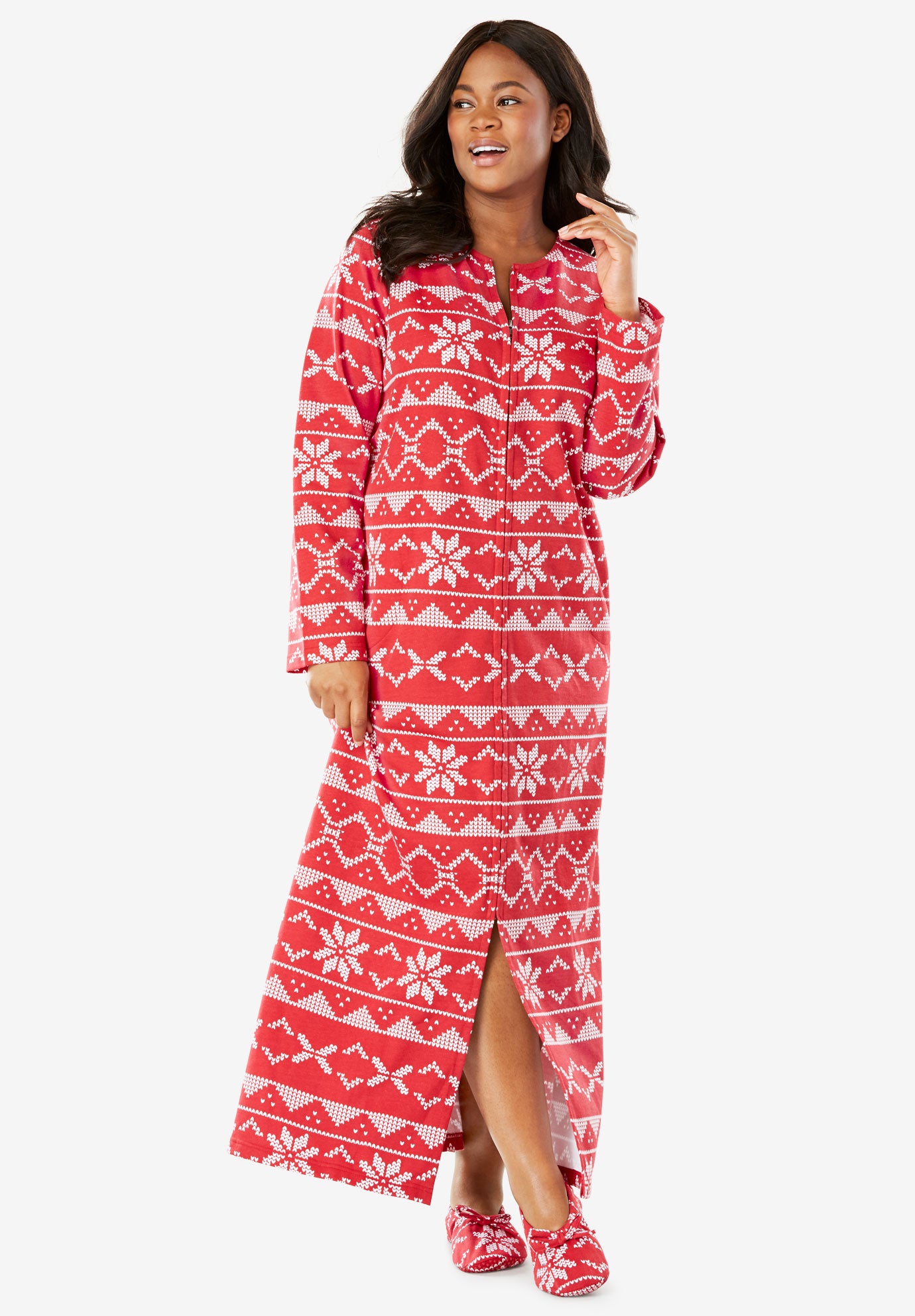 Fleece Robe with Free Slippers by Dreams & Co.® Plus Size Sleepwear
