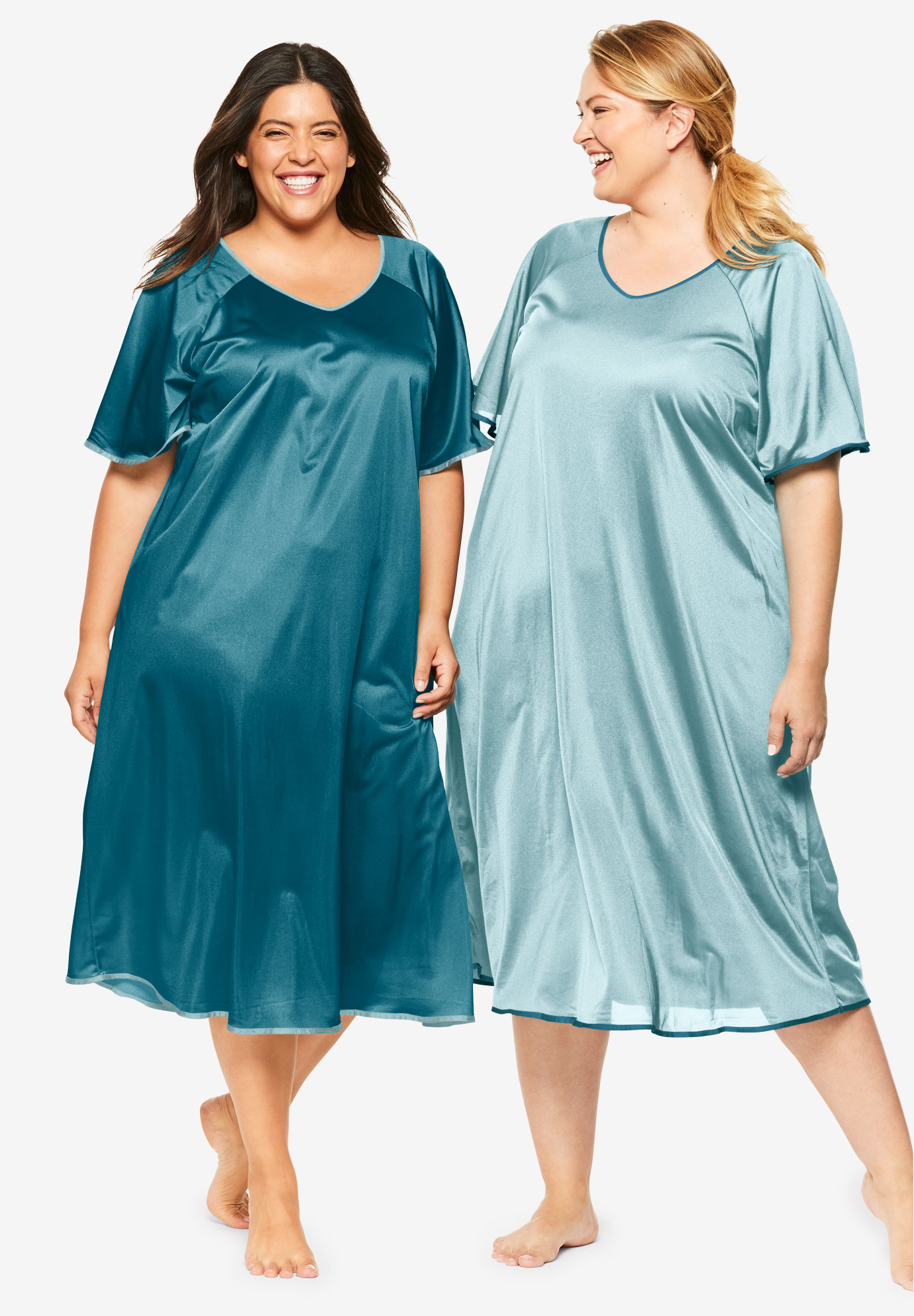 Only Necessities Womens Plus Size 2-Pack Long Silky Gown