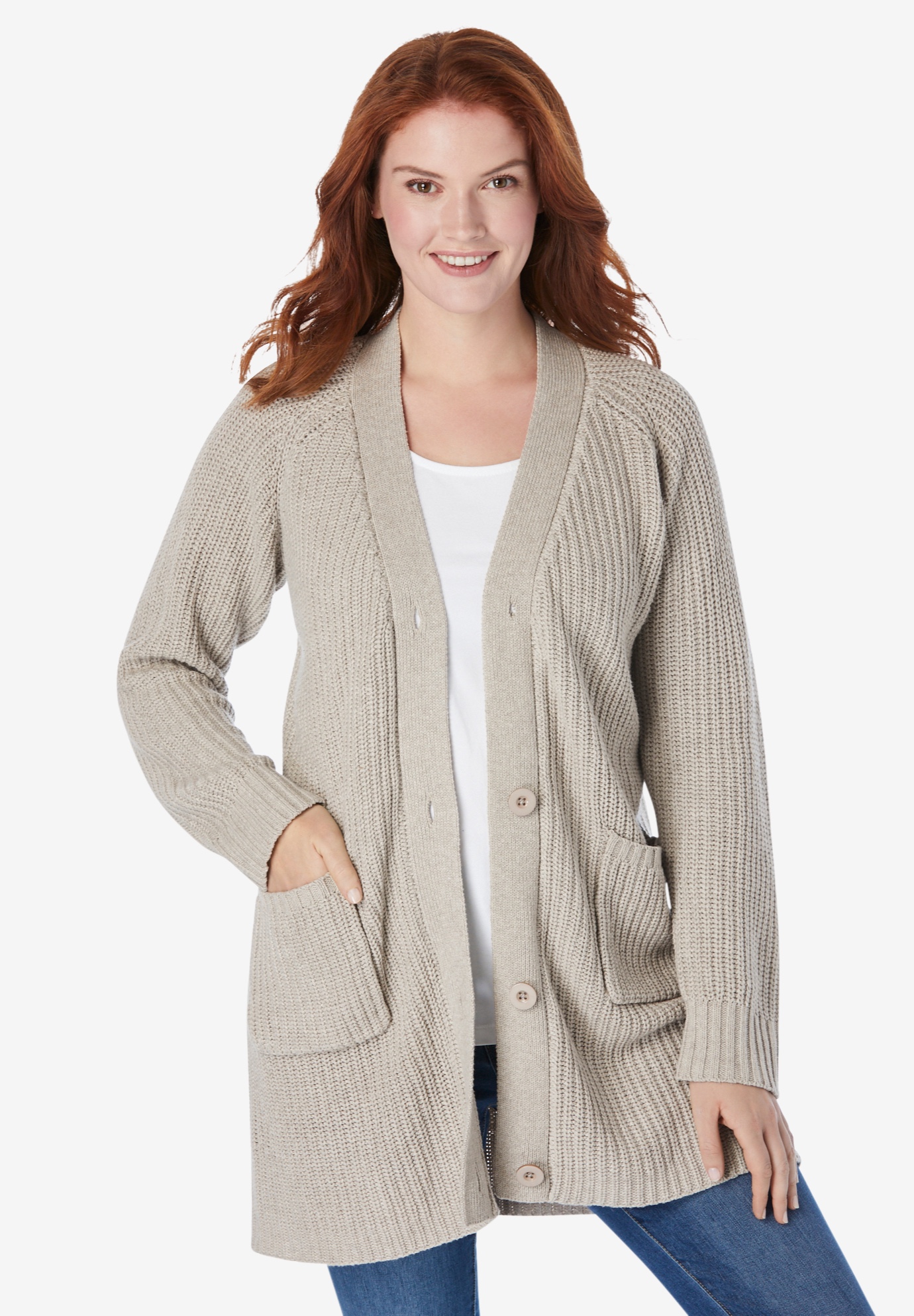Long-Sleeve Shaker Cardigan Sweater | Fullbeauty Outlet