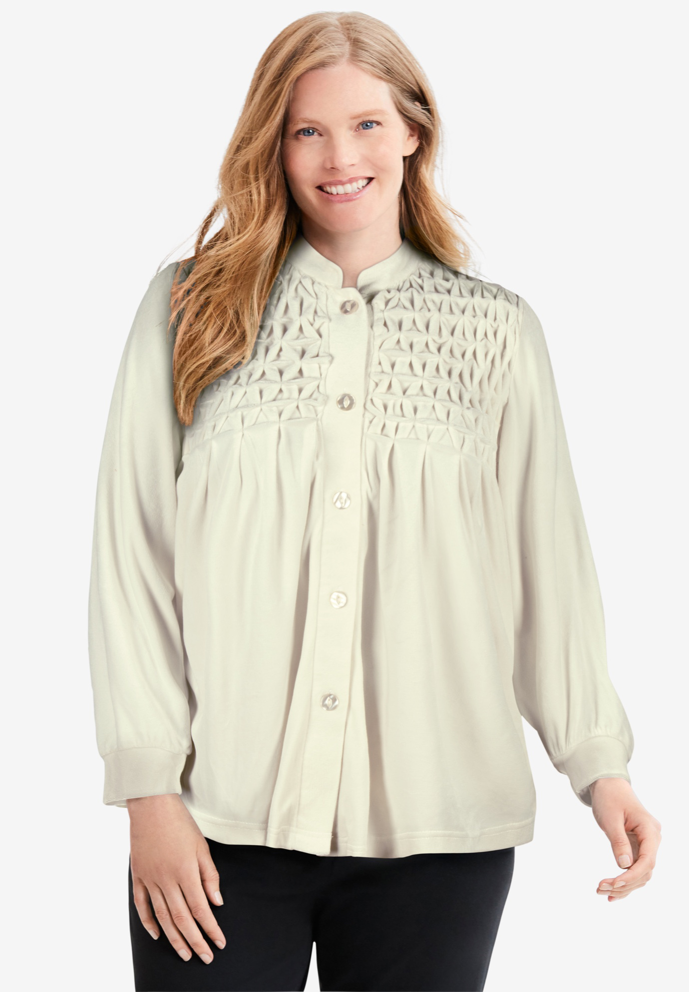 Smocked velour 25&#34; bed jacket by Only Necessities&#174, 