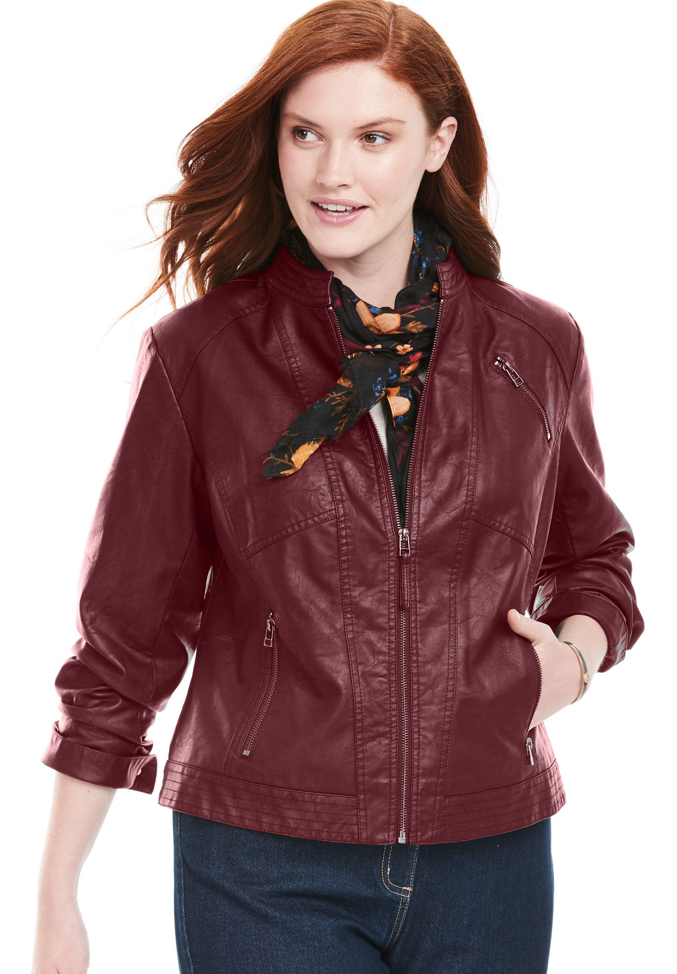 Zip Front Faux Leather Jacket
