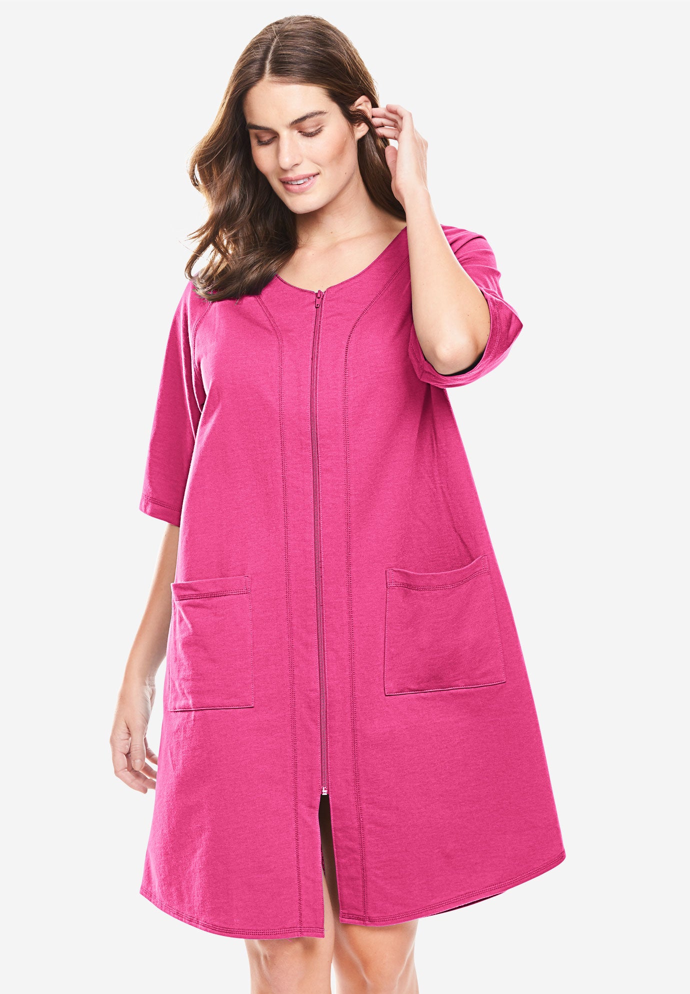 Short Sleeve French Terry Robe by Dreams & Co.® Plus Size Robes & Slippers Full Beauty