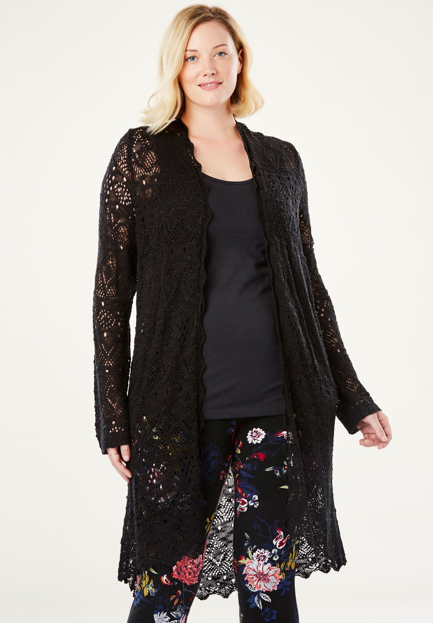 pointelle duster cardigan