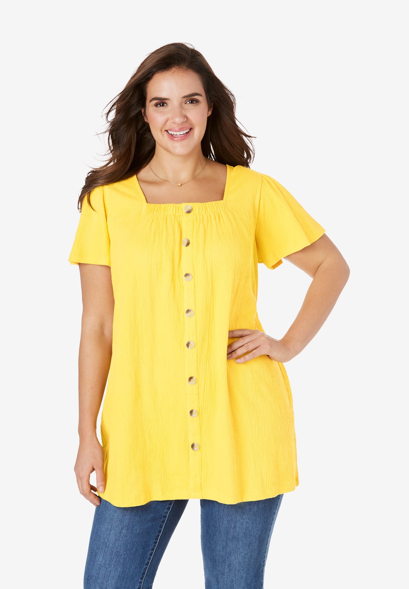 Button Front Gauze Tunic Plus Size Tunics Fullbeauty