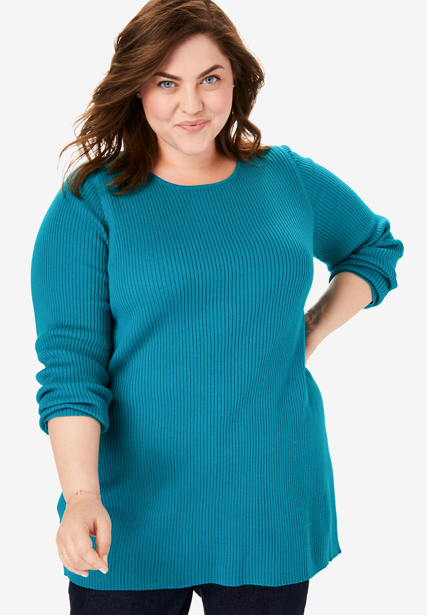 Pullover Rib Knit Scoop Neck Sweater | Fullbeauty