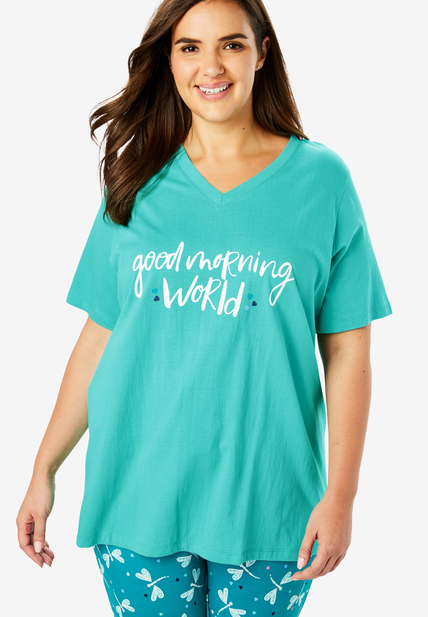 VNeck Sleep Tee by Dreams & Co.® Plus Size Sleep Tops Fullbeauty