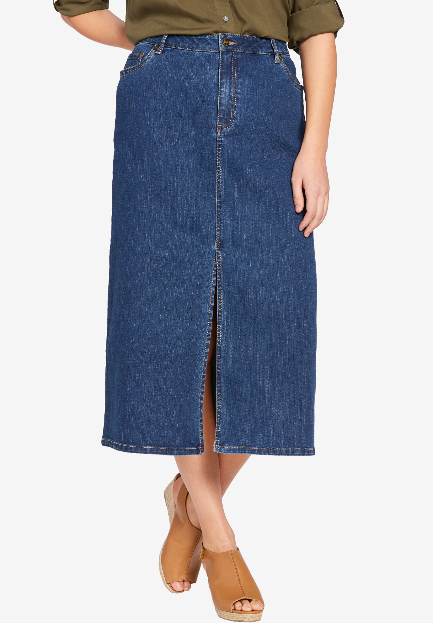 Front Slit Stretch Jean Skirt| Plus Size Skirts | Full Beauty