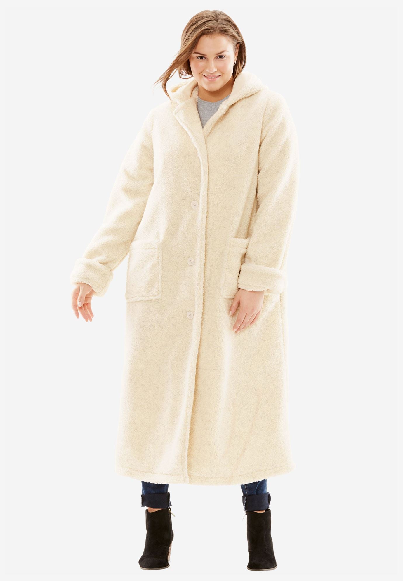 Fleece hooded duster jacket clearance