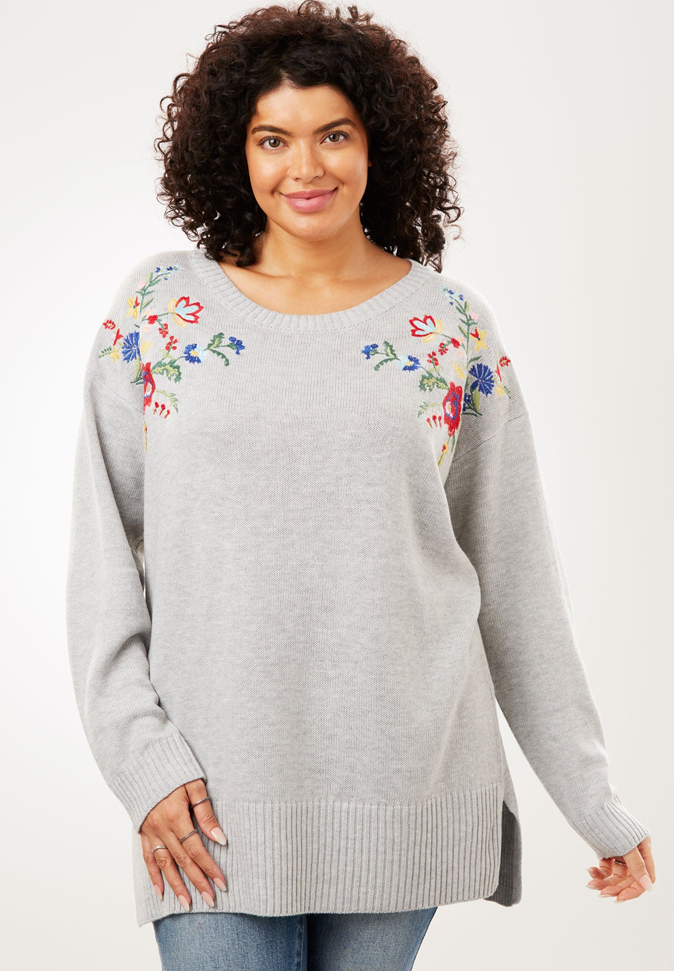 flower embroidered pullover sweater
