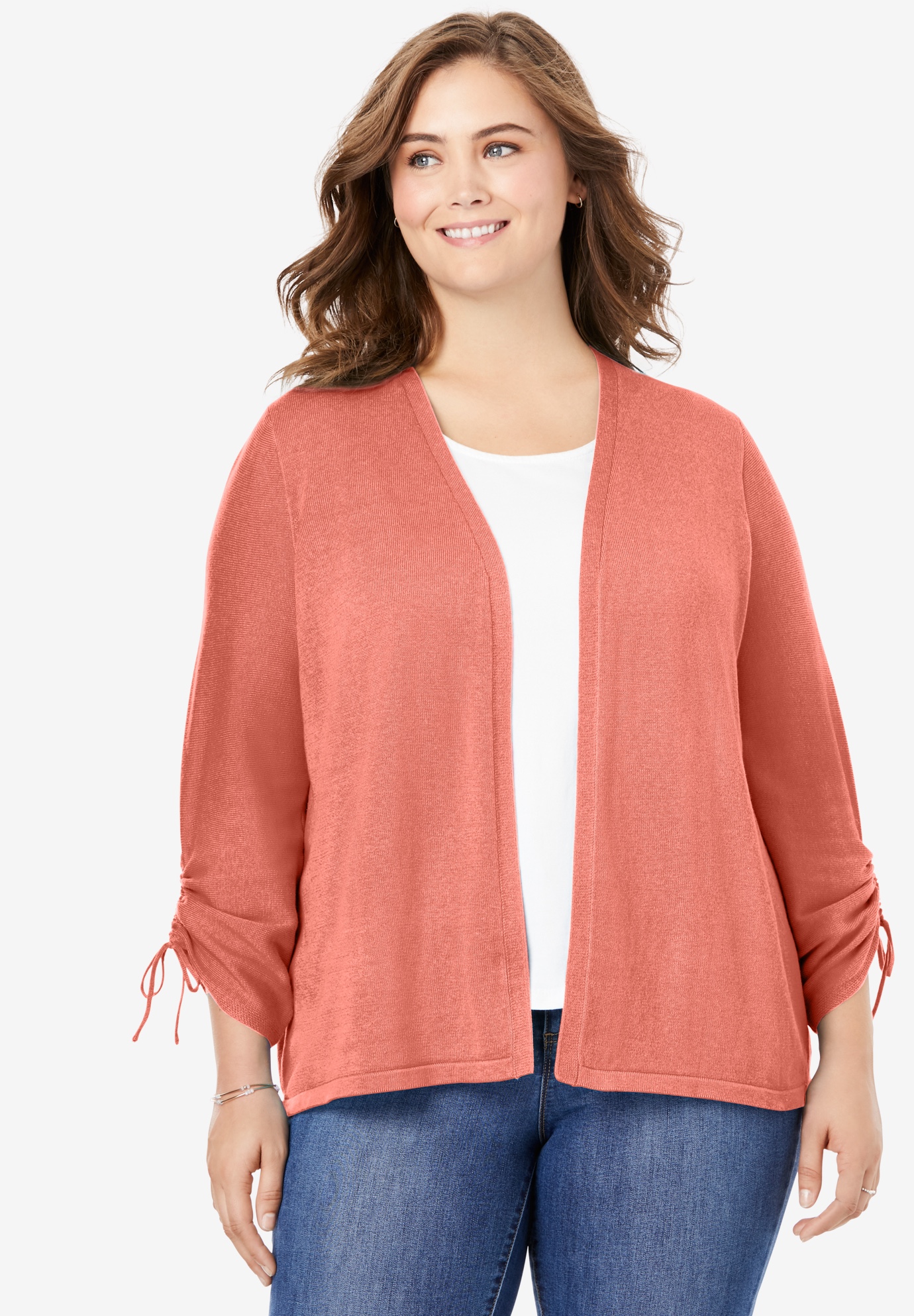 Ruched Sleeve Cardigan, 