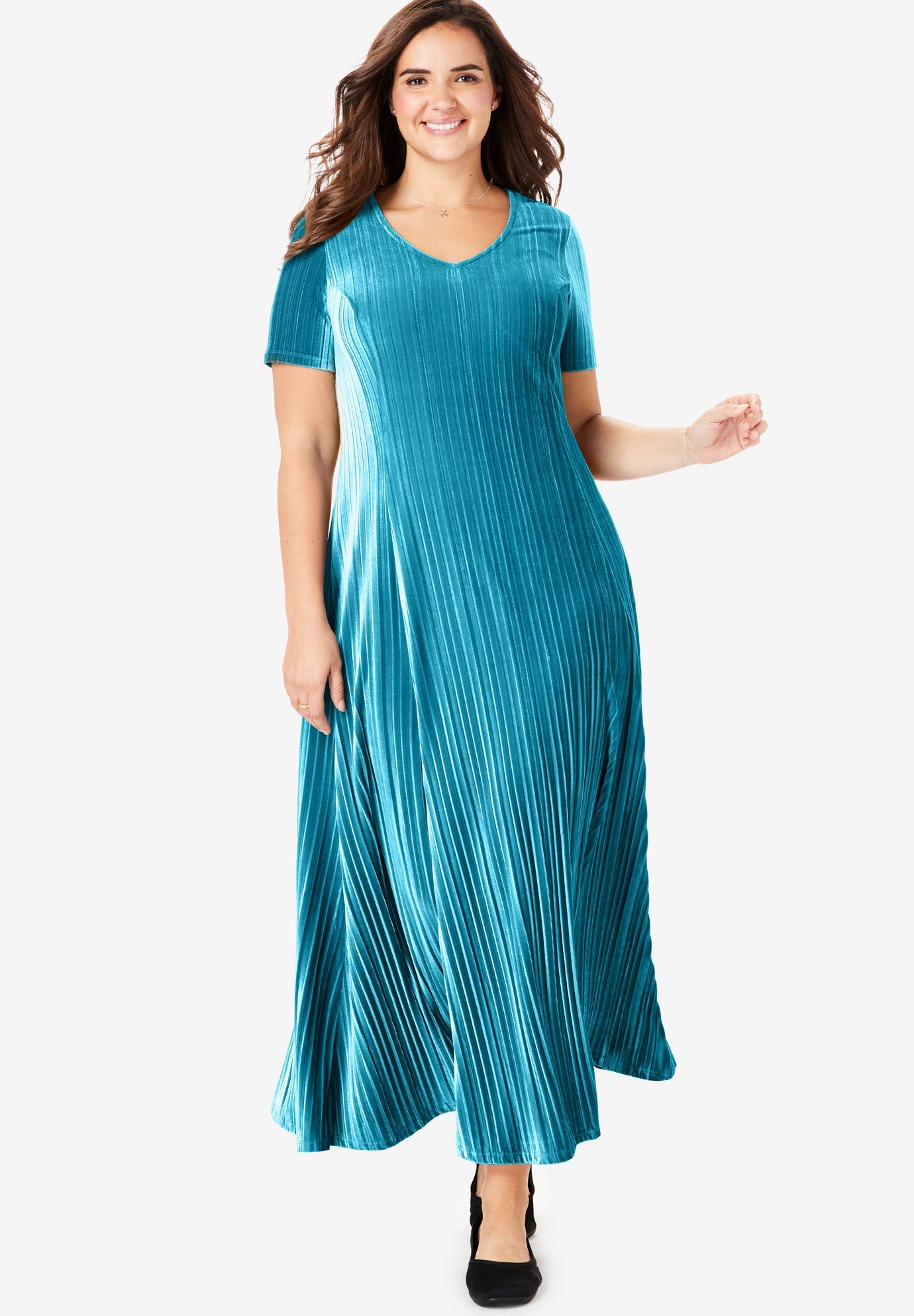 Pleated Crinkle Velour Dress Fullbeauty Outlet