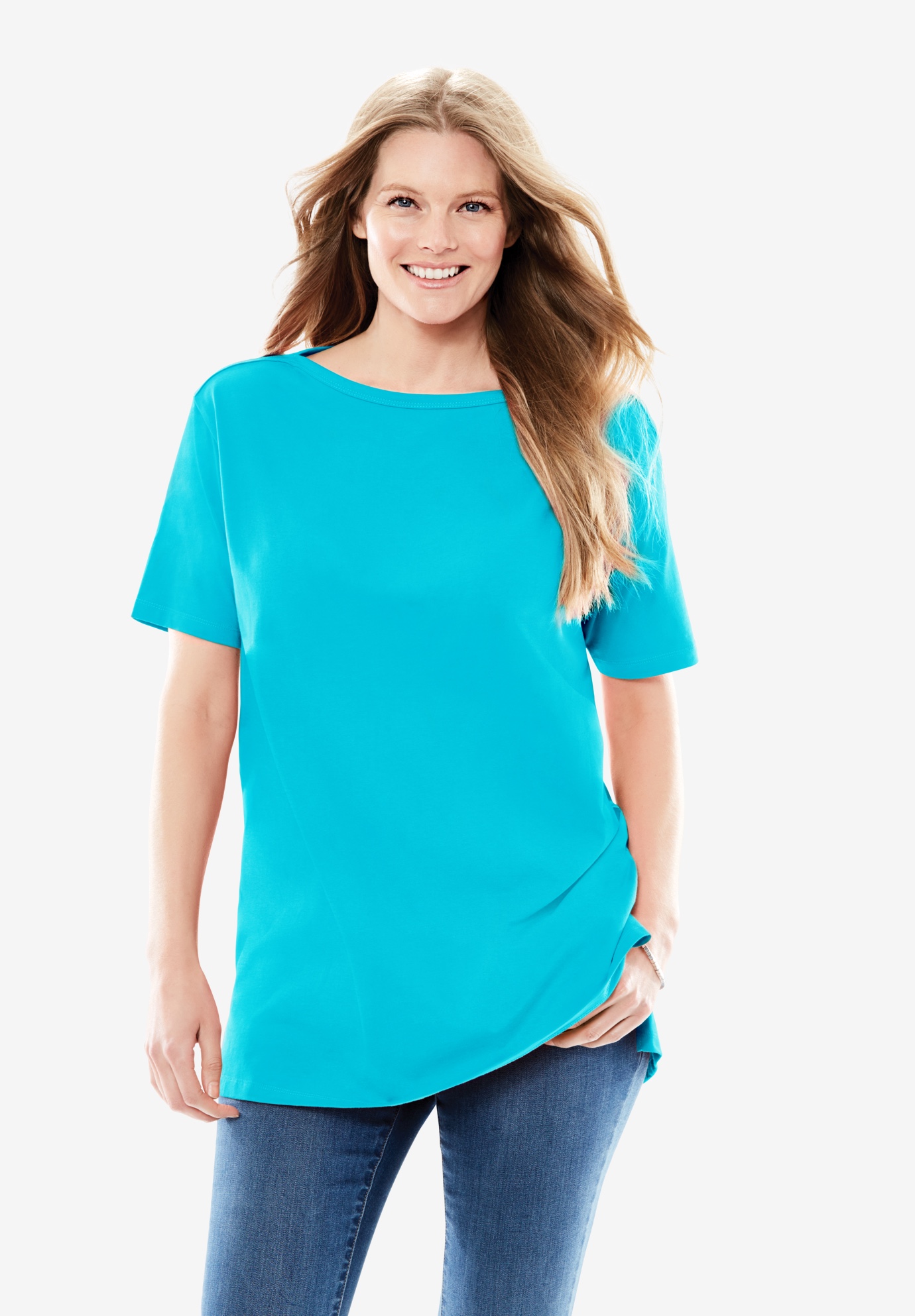 Perfect Boat Neck Elbow-Lengh Sleeve Tunic| Plus Size 30 Inches Long ...