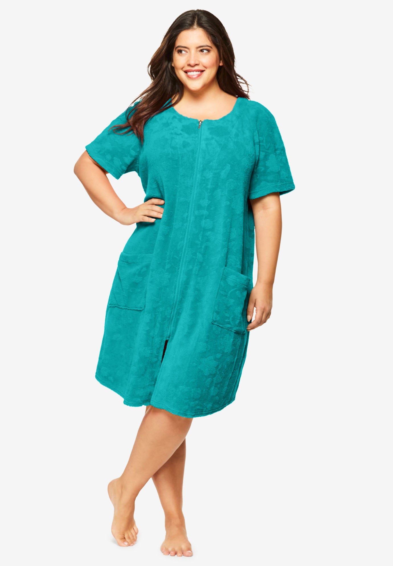 Dreams & Co.® ZipFront Embossed Terry Robe Plus Size Robes & Slippers