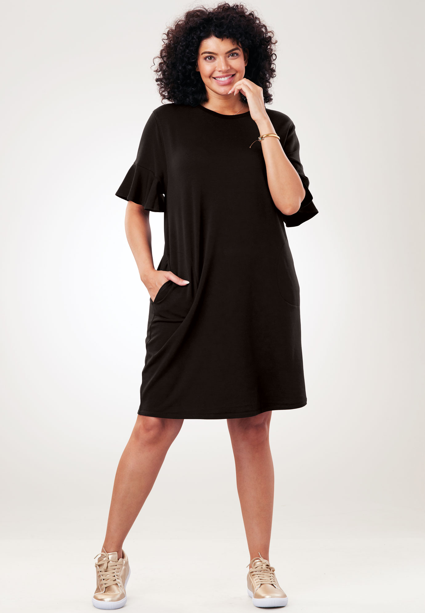 Ruffle Sleeve Fleece Dress| Plus Size Career Dresses | Full Beauty